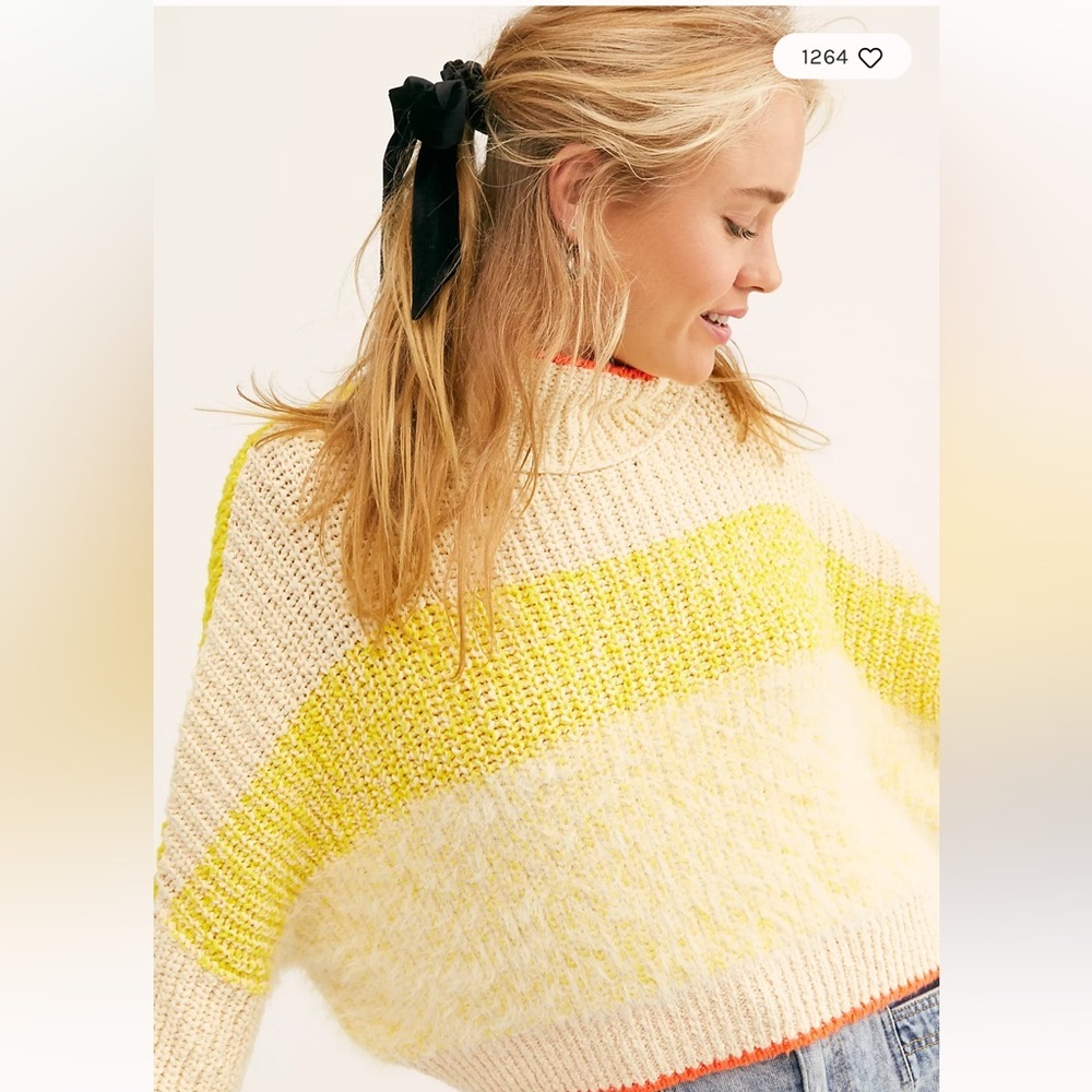 NWOT Free People Yellow Sunbright Slouchy Knit  Fuzzy Sweater - Picture 5 of 11